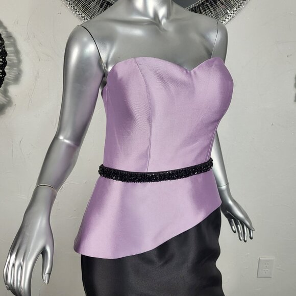 NWT~$685~FERIANI COUTURE~10~LILAC BLACK STRAPLESS BEADED MERMAID TRUMPET DRESS - Picture 10 of 16